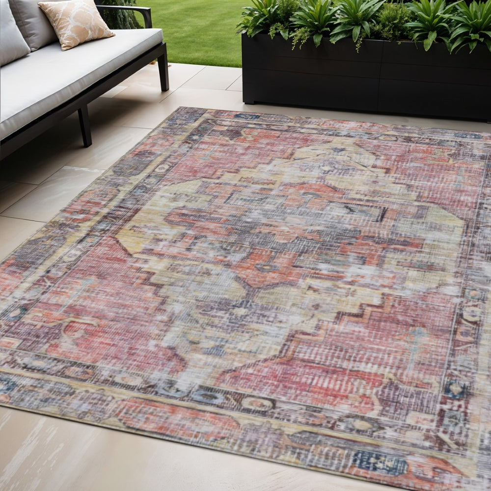 HomeRoots 5' X 8' Durable Oriental Washable Area Rug in Rust Gray & Mauve - Perfect for Indoor & Outdoor Use 619082