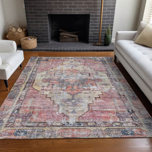 HomeRoots 5' X 8' Durable Oriental Washable Area Rug in Rust Gray & Mauve - Perfect for Indoor & Outdoor Use 619082