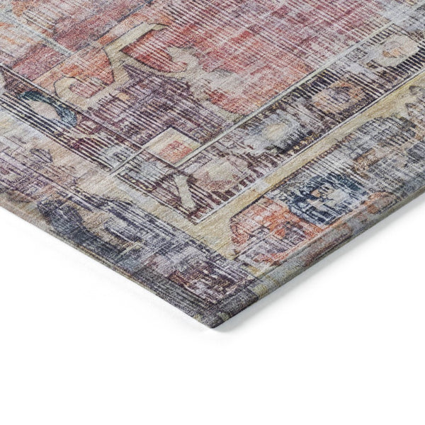 HomeRoots 8' Round Oriental Area Rug in Rust, Gray & Mauve - Washable, Durable for Indoor/Outdoor Use 619083