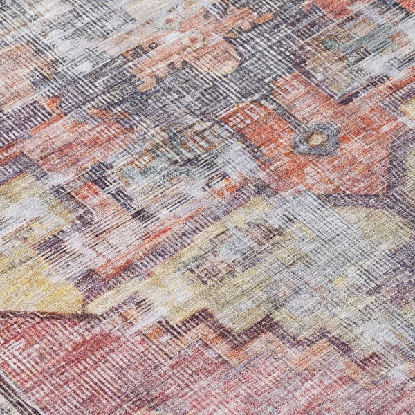 HomeRoots 8' Round Oriental Area Rug in Rust, Gray & Mauve - Washable, Durable for Indoor/Outdoor Use 619083
