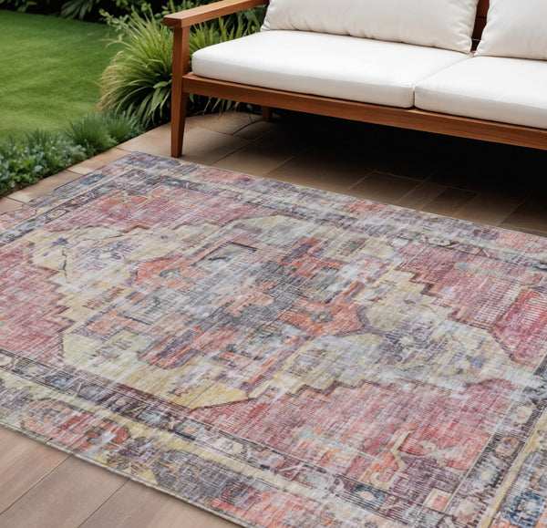 HomeRoots 8' X 10' Elegant Rust Gray and Mauve Oriental Washable Area Rug for Indoor and Outdoor Spaces 619084