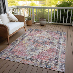 HomeRoots 8' X 10' Elegant Rust Gray and Mauve Oriental Washable Area Rug for Indoor and Outdoor Spaces 619084