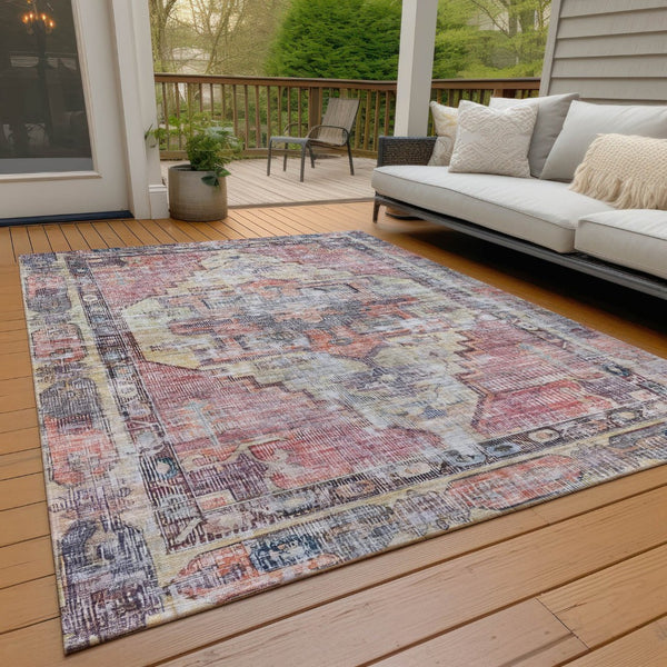 HomeRoots 8' X 10' Elegant Rust Gray and Mauve Oriental Washable Area Rug for Indoor and Outdoor Spaces 619084