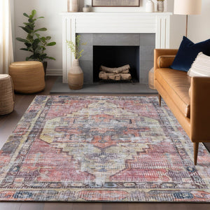 HomeRoots 9' X 12' Stylish Rust Gray and Mauve Oriental Washable Rug for Indoor & Outdoor Spaces, Durable Design 619085