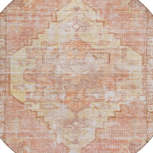 HomeRoots 8' Round Washable Indoor Outdoor Area Rug in Terra Cotta, Ivory & Wheat – Stylish & Durable Design 619095