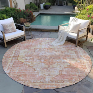 HomeRoots 8' Round Washable Indoor Outdoor Area Rug in Terra Cotta, Ivory & Wheat – Stylish & Durable Design 619095