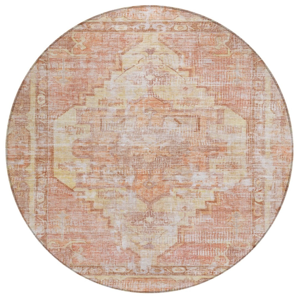 HomeRoots 8' Round Washable Indoor Outdoor Area Rug in Terra Cotta, Ivory & Wheat – Stylish & Durable Design 619095