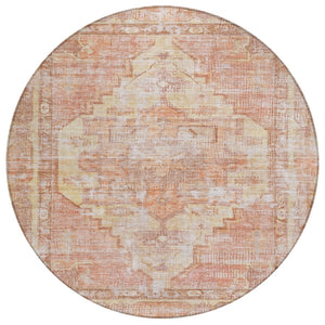 HomeRoots 8' Round Washable Indoor Outdoor Area Rug in Terra Cotta, Ivory & Wheat – Stylish & Durable Design 619095