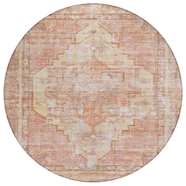 HomeRoots 8' Round Washable Indoor Outdoor Area Rug in Terra Cotta, Ivory & Wheat – Stylish & Durable Design 619095