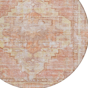 HomeRoots 8' Round Washable Indoor Outdoor Area Rug in Terra Cotta, Ivory & Wheat – Stylish & Durable Design 619095