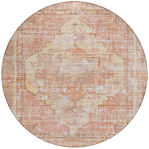 HomeRoots 8' Round Washable Indoor Outdoor Area Rug in Terra Cotta, Ivory & Wheat – Stylish & Durable Design 619095