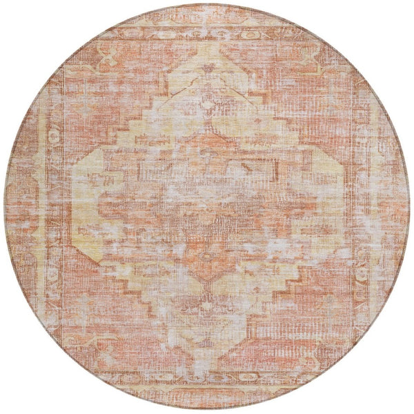 HomeRoots 8' Round Washable Indoor Outdoor Area Rug in Terra Cotta, Ivory & Wheat – Stylish & Durable Design 619095