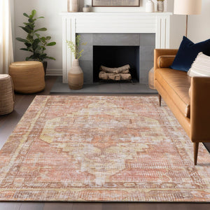 HomeRoots 10' Terra Cotta Ivory & Wheat Oriental Area Rug - Washable, Durable for Indoor & Outdoor Use 619098
