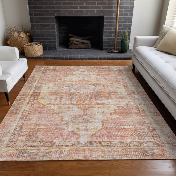 HomeRoots 10' Terra Cotta Ivory & Wheat Oriental Area Rug - Washable, Durable for Indoor & Outdoor Use 619098