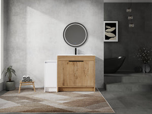 English Elm 48 Inch Freestanding Bathroom Vanity With Soft-Close Doors, Ceramic Sink & Ample Storage Space W999S00311