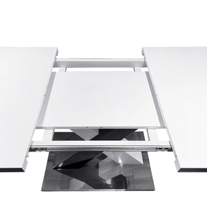 English Elm Modern Stretchable Rectangle Dining Table With Elegant White Top And Stylish X-Shape Black Legs W757P242760