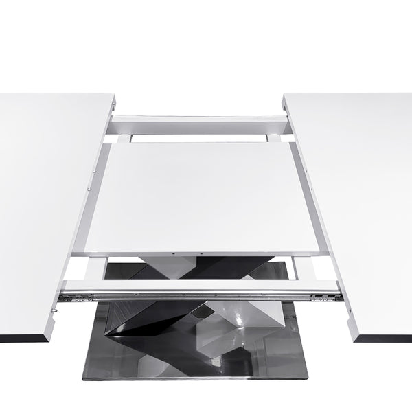 English Elm Modern Stretchable Rectangle Dining Table With Elegant White Top And Stylish X-Shape Black Legs W757P242760