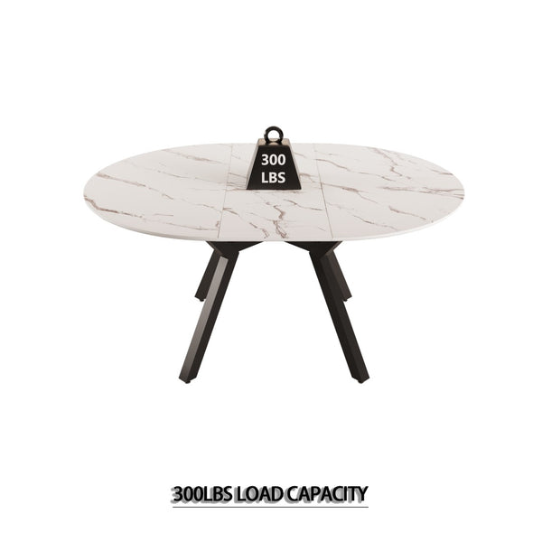 English Elm 47-63" Extendable Round Dining Set with Pu Chairs White Mdf Top Black Metal Legs W3732S00021