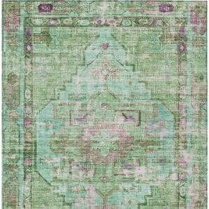 HomeRoots 5' Vibrant Artichoke Green, Teal Blue & Lavender Oriental Rug - Washable for Indoor/Outdoor Use! 619100