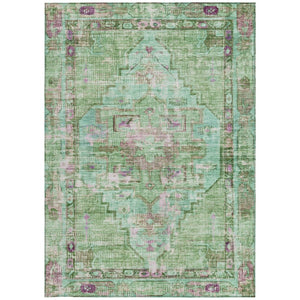 HomeRoots 5' Vibrant Artichoke Green, Teal Blue & Lavender Oriental Rug - Washable for Indoor/Outdoor Use! 619100