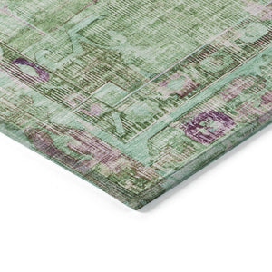 HomeRoots 5' Vibrant Artichoke Green, Teal Blue & Lavender Oriental Rug - Washable for Indoor/Outdoor Use! 619100