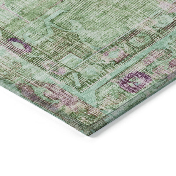 HomeRoots 5' Vibrant Artichoke Green, Teal Blue & Lavender Oriental Rug - Washable for Indoor/Outdoor Use! 619100
