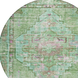 HomeRoots 8' Vibrant Artichoke Green, Teal Blue & Lavender Round Washable Area Rug for Indoor & Outdoor Use 619101