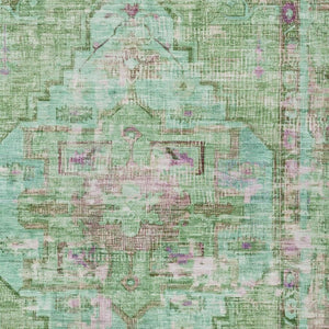 HomeRoots 8' x 10' Vibrant Artichoke Green and Teal Blue Oriental Area Rug - Washable for Indoor & Outdoor Use 619102