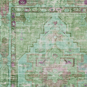 HomeRoots 10' Oriental Area Rug in Artichoke Green, Teal Blue & Lavender – Washable, Indoor/Outdoor Durability! 619104