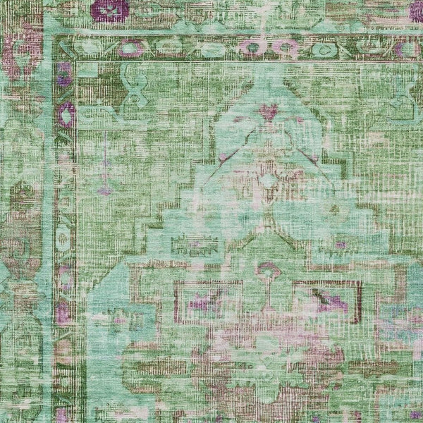 HomeRoots 10' Oriental Area Rug in Artichoke Green, Teal Blue & Lavender – Washable, Indoor/Outdoor Durability! 619104