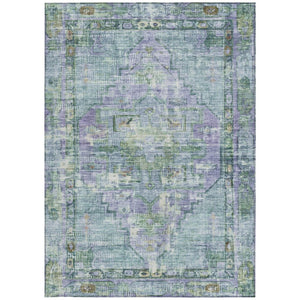 HomeRoots 5' Teal Blue Lavender Ivory Oriental Area Rug - Washable, Durable, Indoor/Outdoor, Stain-Resistant 619118