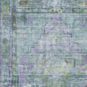 HomeRoots 5' Teal Blue Lavender Ivory Oriental Area Rug - Washable, Durable, Indoor/Outdoor, Stain-Resistant 619118