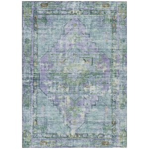 HomeRoots 5' Teal Blue Lavender Ivory Oriental Area Rug - Washable, Durable, Indoor/Outdoor, Stain-Resistant 619118