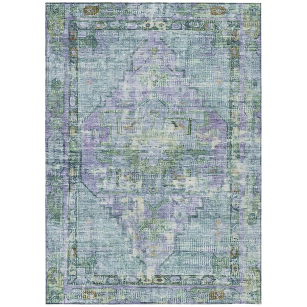 HomeRoots 5' Teal Blue Lavender Ivory Oriental Area Rug - Washable, Durable, Indoor/Outdoor, Stain-Resistant 619118