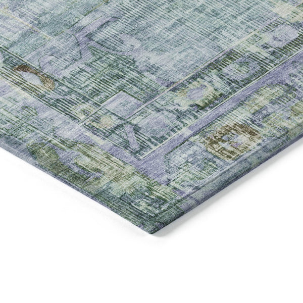 HomeRoots 5' Teal Blue Lavender Ivory Oriental Area Rug - Washable, Durable, Indoor/Outdoor, Stain-Resistant 619118
