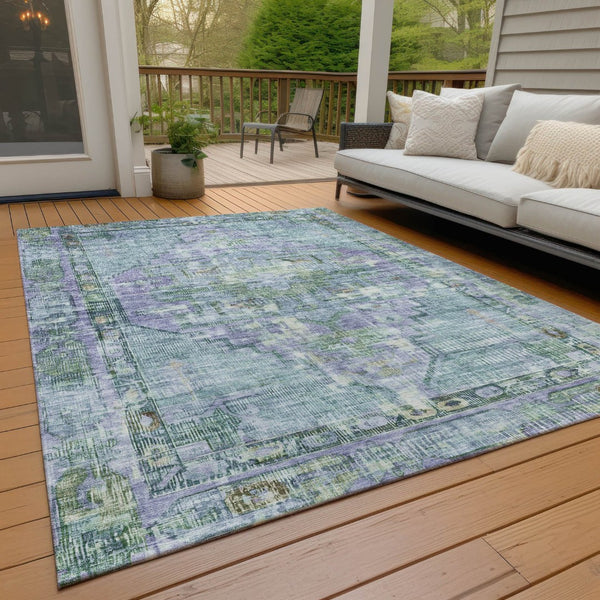 HomeRoots 5' Teal Blue Lavender Ivory Oriental Area Rug - Washable, Durable, Indoor/Outdoor, Stain-Resistant 619118