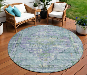 HomeRoots 8' Teal Blue Lavender Round Oriental Rug - Washable, Durable for Indoor & Outdoor Use, Stylish Design 619119