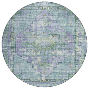 HomeRoots 8' Teal Blue Lavender Round Oriental Rug - Washable, Durable for Indoor & Outdoor Use, Stylish Design 619119