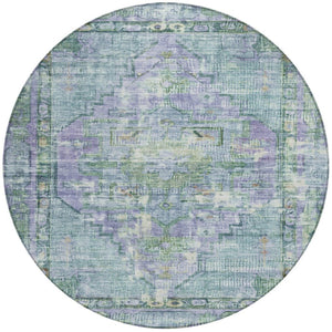 HomeRoots 8' Teal Blue Lavender Round Oriental Rug - Washable, Durable for Indoor & Outdoor Use, Stylish Design 619119