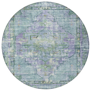 HomeRoots 8' Teal Blue Lavender Round Oriental Rug - Washable, Durable for Indoor & Outdoor Use, Stylish Design 619119