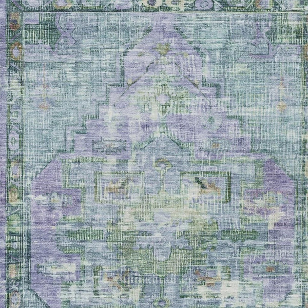 HomeRoots 8' X 10' Teal Blue Lavender Ivory Oriental Area Rug - Durable, Washable, Perfect for Indoor/Outdoor Spaces 619120