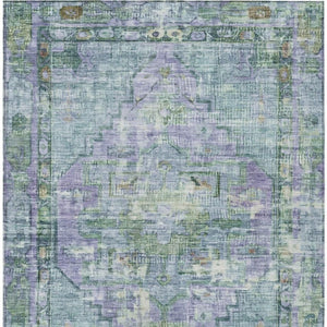HomeRoots 8' X 10' Teal Blue Lavender Ivory Oriental Area Rug - Durable, Washable, Perfect for Indoor/Outdoor Spaces 619120