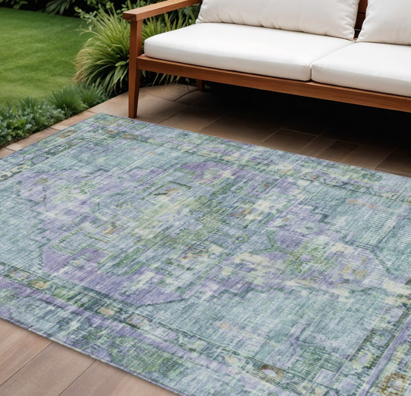 HomeRoots 10' Teal Blue Lavender Ivory Area Rug - Washable, Durable, Indoor/Outdoor, Classic Oriental Design 619122