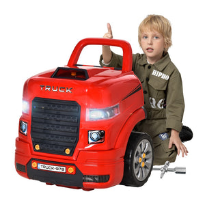 English Elm Qaba Kids Mechanic Workshop Truck Toy with Sounds Lights and 61 Piece Engine Set W2225P200404