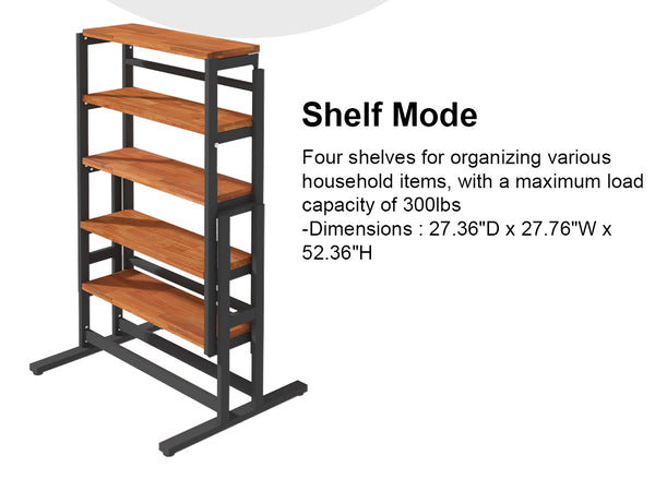 English Elm Extendable Convertible Shelf-to-Table Dining Table with Mahogany Wood & Metal Frame for Small Spaces W3128P281270