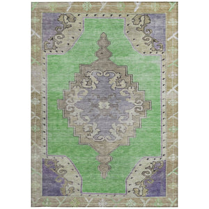HomeRoots 5' Vibrant Lime Green and Lavender Geometric Area Rug - Washable Indoor/Outdoor, Durable Design 619148