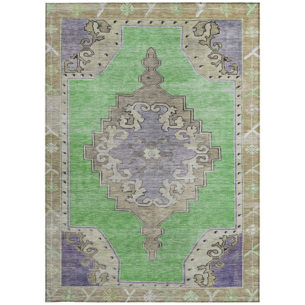 HomeRoots 5' Vibrant Lime Green and Lavender Geometric Area Rug - Washable Indoor/Outdoor, Durable Design 619148