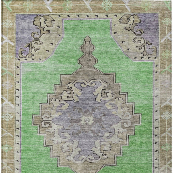 HomeRoots 8' Modern Geometric Washable Area Rug in Lime Green, Lavender & Brown for Indoor & Outdoor Use 619150