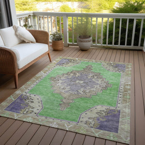HomeRoots 8' Modern Geometric Washable Area Rug in Lime Green, Lavender & Brown for Indoor & Outdoor Use 619150