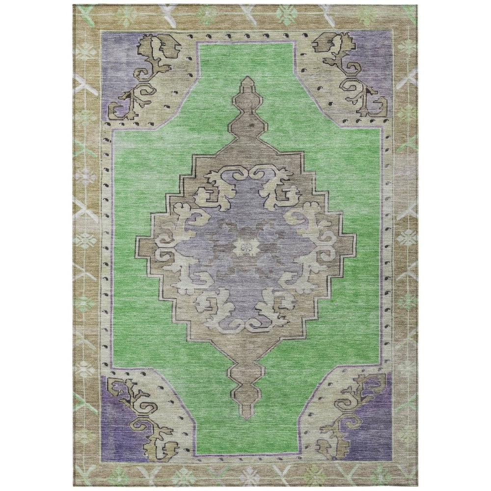 HomeRoots 8' Modern Geometric Washable Area Rug in Lime Green, Lavender & Brown for Indoor & Outdoor Use 619150
